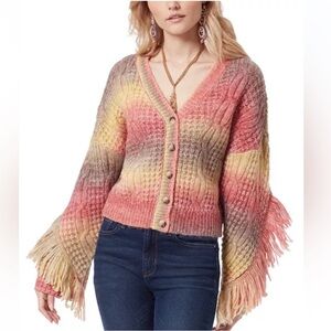 Sam Edelman Wool Sweater Fringe Bell Sleeve Cardigan SMALL Western Cowgirl Chic